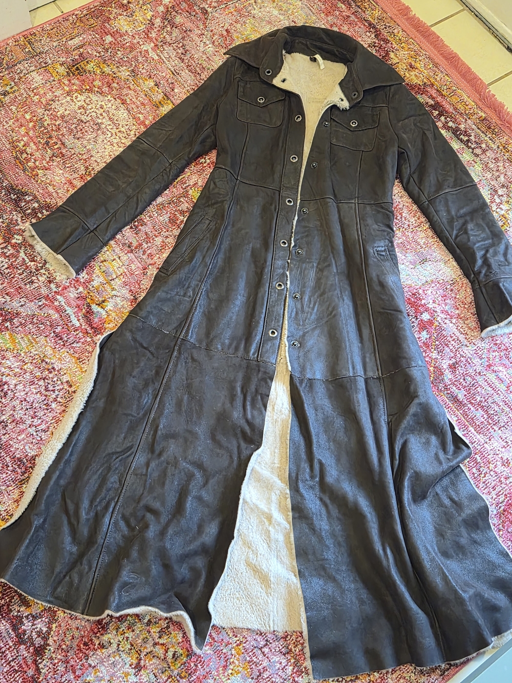 Roncarati Long Shearling-Lined Leather Coat
